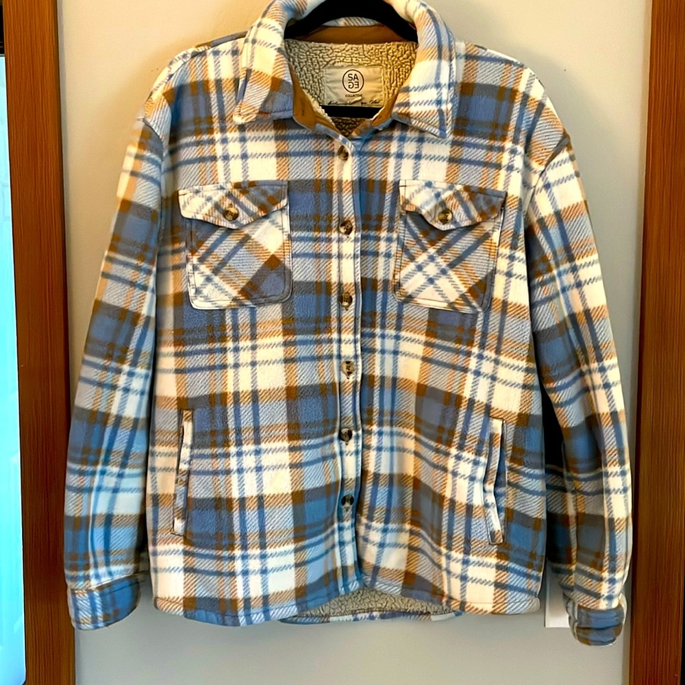 Sage Ladies' Plush Plaid Shirt Jacket